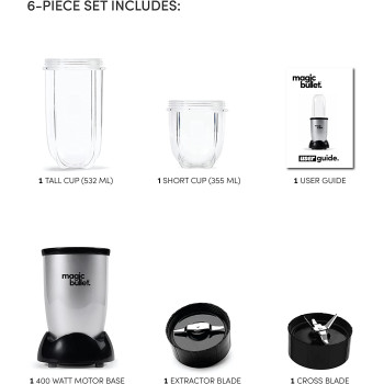 Magic Bullet 4 Piece Accessories, Multi-Function High-Speed Blender, Silver, MB1002, 1 Year Warranty