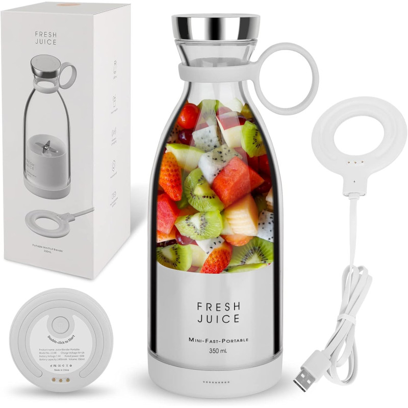 Personal Size Blender, Portable Blender, Battery Powered Usb Blender Small Blender, Blender, Hand Blender, Cup Blender (White), 1 Year Warranty