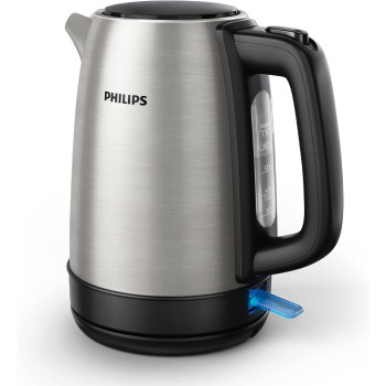 Philips New Daily Metal Kettle, 1.7 Litres Capacity, 2200 Watts, Silver And Black, HD9350/92, 1 Year Warranty