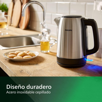 Philips New Daily Metal Kettle, 1.7 Litres Capacity, 2200 Watts, Silver And Black, HD9350/92, 1 Year Warranty