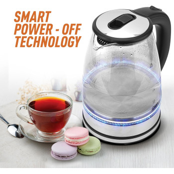 Clikon 1.8 Liter Glass Body Electric Cordless Kettle With 360 Degree Swivel Base, Power Cord Storage, Auto Cut-Off Function, Led Indicator, 1500 Watts, 2 Years Warranty, Clear - CK5138
