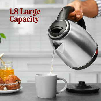 Clikon 1.8 Liter Stainless Steel Electric Cordless Kettle With 360 Degree Swivel Base, Power Cord Storage, Auto Cut-Off Function, Led Indicator, 2 Years Warranty, 1500 Watt, Silver - Ck5125