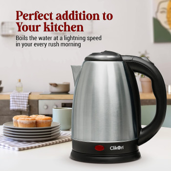 Clikon 1.8 Liter Stainless Steel Electric Cordless Kettle With 360 Degree Swivel Base, Power Cord Storage, Auto Cut-Off Function, Led Indicator, 2 Years Warranty, 1500 Watt, Silver - Ck5125