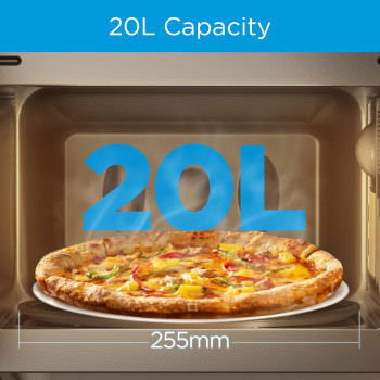 Midea 20L Solo Microwave Oven With Digital Touch Control, 700W, Child Lock, Memory Function, Defrost-By-Weight-Or-Time, Fast Reheat, Push Button Door Opening, Best For Home And Office, Black, EM721BK, 1 Year Warranty