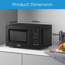 Midea 20L Solo Microwave Oven With Digital Touch Control, 700W, Child Lock, Memory Function, Defrost-By-Weight-Or-Time, Fast Reheat, Push Button Door Opening, Best For Home And Office, Black, EM721BK, 1 Year Warranty