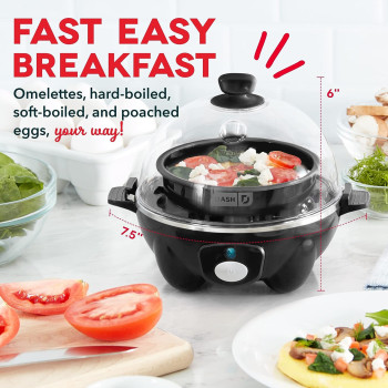 Dash Rapid Electric Egg Cooker For Hard Boiled, Poached And Scrambled Eggs, Or Omelets For Capacity Of 6 Eggs With Auto Shut Off Feature - Black, 1 Year Warranty