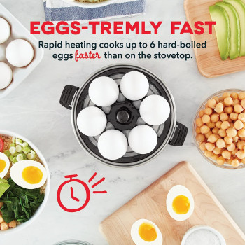 Dash Rapid Electric Egg Cooker For Hard Boiled, Poached And Scrambled Eggs, Or Omelets For Capacity Of 6 Eggs With Auto Shut Off Feature - Black, 1 Year Warranty