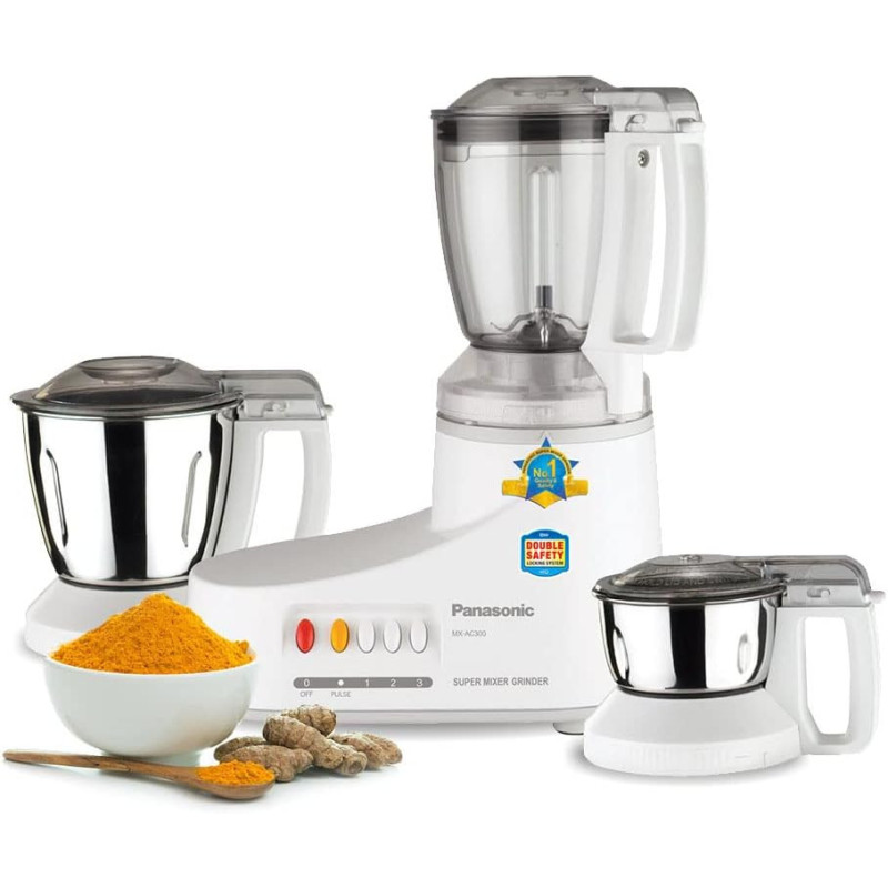 Panasonic Mixer Grinder With 3 Jar MXAC300, White, 1 Year Warranty