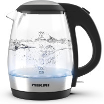 Nikai 1.8L, 2200W Compact, Cordless Electric Glass Kettle Boiler, Automatic Shut Off, Boil Dry Protection, Led Indicator, Integrated Filter, 360 Degree Rotating Base, For Home And Office Use -NK303G/313G, 1 Year Warranty