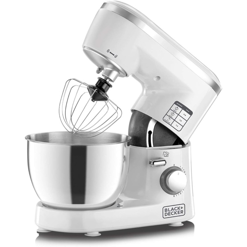 Black+Decker Kitchen Stand Mixer Machine, 1000W Power, 4L Large Capacity, Stainless Steel Bowl, 6 Speed Settings For Perfect Baking Results, Easy Mixing And Kneading, SM1000-B5, 1 Year Warranty