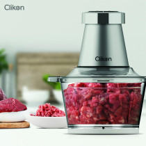 Clikon 2 Litre Electric Food Chopper Meat Processor With Garlic Skin Peeler Attachment, 2 Speed Setting, Detachable Stainless Steel Quad Blades, 350 Watts, 2 Year Warranty, Silver