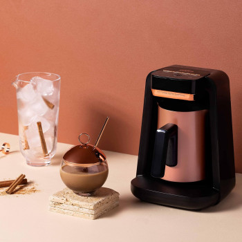 Arzum Okka Rich Automatic Turkish Coffee And Hot Beverage Maker, Velvetiser, Black Copper, 1 Year Warranty