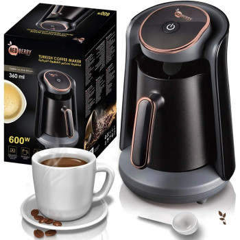 Red Berry Home Automatic Turkish Coffee Maker Machine, 1 To 5 Cups, Cordless Electric Coffee Pot, Electric Turkish Coffee Machine, Black Gold, Best Buy, 1 Year Warranty