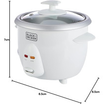 Black+Decker 350W 0.6L Rice Cooker With Removable Nonstick Bowl, Steaming Tray, Water Level Indicator And A Glass Lid With Cool Touch, For Healthy Meals RC650-B5, 1 Year Warranty