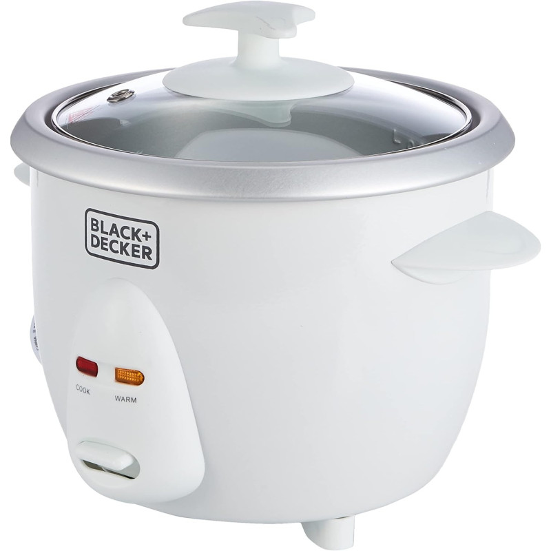 Black+Decker 350W 0.6L Rice Cooker With Removable Nonstick Bowl, Steaming Tray, Water Level Indicator And A Glass Lid With Cool Touch, For Healthy Meals RC650-B5, 1 Year Warranty