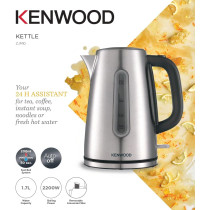 Kenwood Stainless Steel Kettle 1.7L Cordless Electric Kettle 2200W With Auto Shut-Off And Removable Mesh Filter ZJM10.000SS Silver/Black, 1 Year Warranty