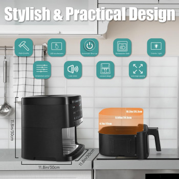 Conoyar Air Fryer 7L With Window, Stainless Steel Air Fryer Oven Led Touch Screen For 12 Presets, Easy Clean Airfryer For Home Of 4 With Automatic Shut Off, Oilless, Ptfe Free, Dishwasher Safe, 1800W, 1 Year Warranty