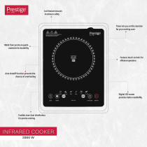 Prestige Infrared Single Cooktop, 2000 Watts, 8 Digital Temp Control, Black Crystal Plate, 220-240V, 50-60Hz, Touch Control - PR7505, 1 Year Warranty