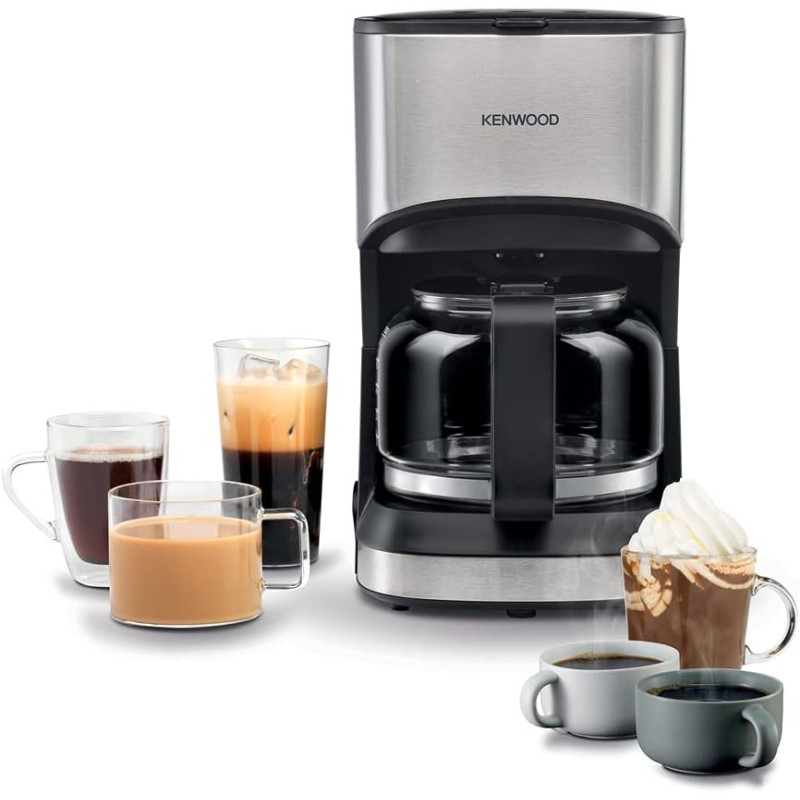 Kenwood Coffee Machine Up To 6 Cup Coffee Maker For Drip Coffee And Americano 550W 40 Min Auto Shut Off, Reusable Filter, Anti Drip Feature, Warming Plate And Easy To Clean CMM05.000BM, Black Silver, 1 Year Warranty