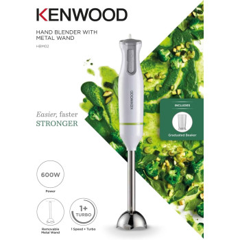 Kenwood Hand Blender Metal Wand 600W Stick With Graduated Beaker, Turbo Function, Removable For Easy Cleaning HBM02.001WH White/Silver, 1 Year Warranty