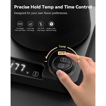 Dxmocos Electric Temperature Control Gooseneck Kettle, Pour Over Kettle For Coffee Tea Brewing, Stainless Steel Inner Lid And Bottom, 1200W Rapid Heating, 1L, Matte Black, 1 Year Warranty