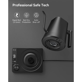 Dxmocos Electric Temperature Control Gooseneck Kettle, Pour Over Kettle For Coffee Tea Brewing, Stainless Steel Inner Lid And Bottom, 1200W Rapid Heating, 1L, Matte Black, 1 Year Warranty