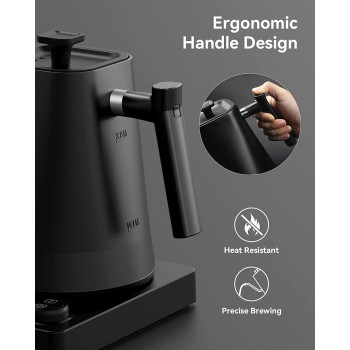 Dxmocos Electric Temperature Control Gooseneck Kettle, Pour Over Kettle For Coffee Tea Brewing, Stainless Steel Inner Lid And Bottom, 1200W Rapid Heating, 1L, Matte Black, 1 Year Warranty