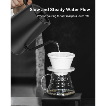 Dxmocos Electric Temperature Control Gooseneck Kettle, Pour Over Kettle For Coffee Tea Brewing, Stainless Steel Inner Lid And Bottom, 1200W Rapid Heating, 1L, Matte Black, 1 Year Warranty