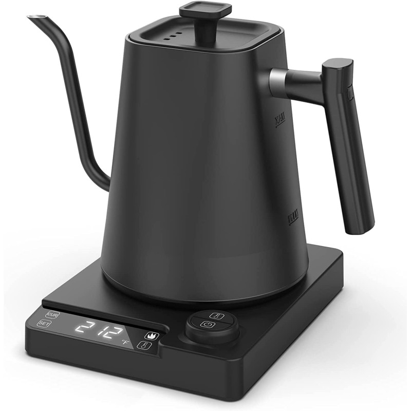 Dxmocos Electric Temperature Control Gooseneck Kettle, Pour Over Kettle For Coffee Tea Brewing, Stainless Steel Inner Lid And Bottom, 1200W Rapid Heating, 1L, Matte Black, 1 Year Warranty