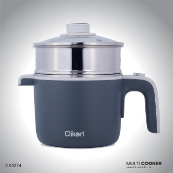 Clikon 1.2 Liter Electric Cooker, Boil Dry Protection, Stainless Steel Body With Plastic Housing, Stainless Steel Steamer, Water Level, Cool Touch Handle With Indicator, 720 Watts, Grey - CK4274, 1 Year Warranty