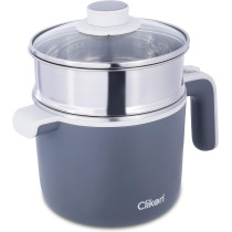 Clikon 1.2 Liter Electric Cooker, Boil Dry Protection, Stainless Steel Body With Plastic Housing, Stainless Steel Steamer, Water Level, Cool Touch Handle With Indicator, 720 Watts, Grey - CK4274, 1 Year Warranty