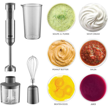 Miui Powerful 1000W 4-In-1 Hand Immersion Blender,9-Speed Immersion Multi-Purpose Stainless Steel Stick Blender,700Ml Mixing Beaker,500Ml Food Processor,Whisk, 1 Year Warranty