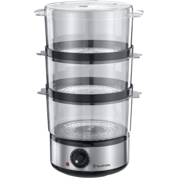 Russell Hobbs Electric Food And Vegetable Steamer, 3 Tiers, 7L, Powerful 400W, 60 Minutes Timer, Makes Baby Food, Healthy Food, Meat, Fish And More, Brushed Stainless Steel Base -14453, 1 Year Warranty