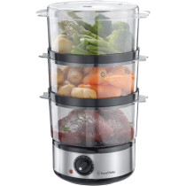 Russell Hobbs Electric Food And Vegetable Steamer, 3 Tiers, 7L, Powerful 400W, 60 Minutes Timer, Makes Baby Food, Healthy Food, Meat, Fish And More, Brushed Stainless Steel Base -14453, 1 Year Warranty