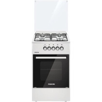 Nikai 50X50Cm 4 Burner Freestanding Gas Cooker, Grill Function With Tray And Grid, Glass Lid, Enamel Pan Support Convenient For Cleaning, For Home, Kitchen And Camps, Made In Turkey - U2110N5 N10 White, 1 Year Warranty