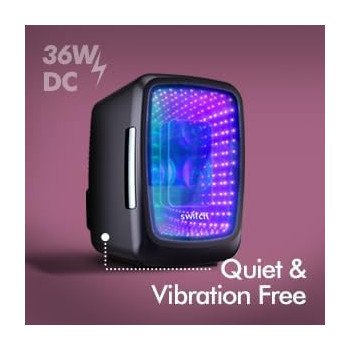 Switch Infinity Portable Mini Fridge, 4L Capacity For Food, Beverages, Skincare, Cosmetics And More, Fits 6 Cans, Adjustable LED Colors, Car And Home Charging, Compact, For Home, Office, Outdoors, 1 Year Warranty