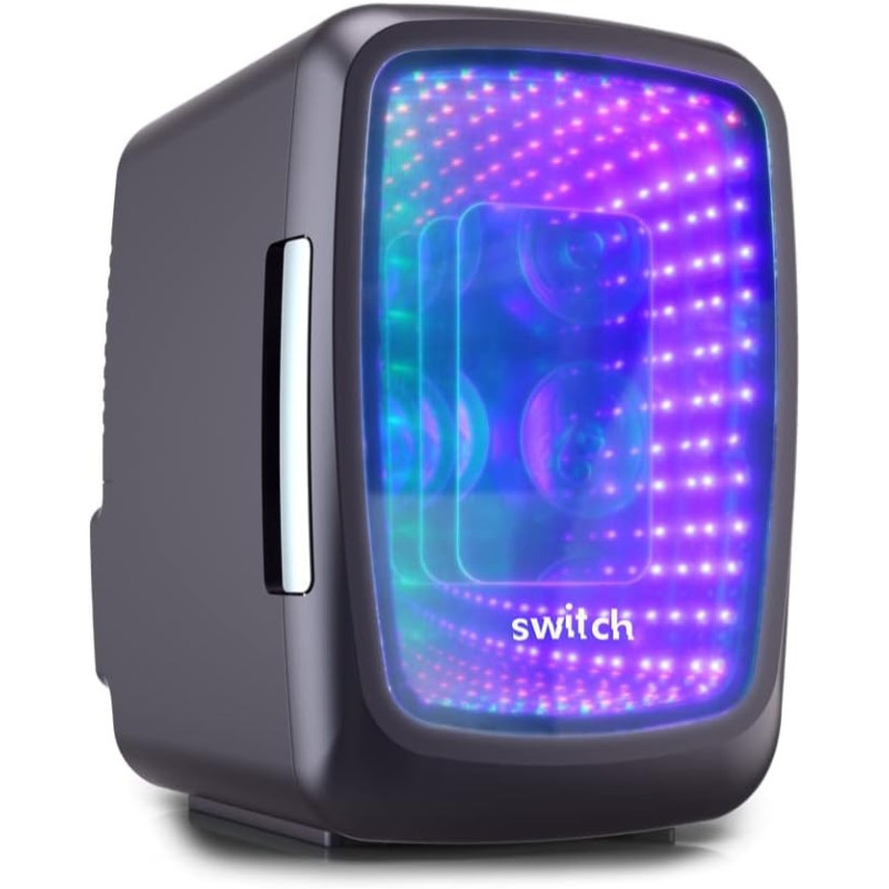 Switch Infinity Portable Mini Fridge, 4L Capacity For Food, Beverages, Skincare, Cosmetics And More, Fits 6 Cans, Adjustable LED Colors, Car And Home Charging, Compact, For Home, Office, Outdoors, 1 Year Warranty