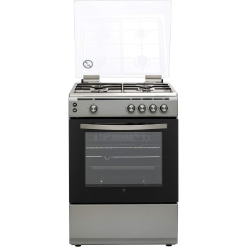 Hoover 60 X 60 Cm Full Gas Cooker And Grill, Full Safety Cooking Range With 4 Burners And Oven, Enamel Pan Support, Auto Ignition, Push Botton Knobs, FGC6060-S1V (Silver), 1 Year Warranty