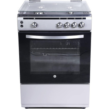 Hoover 60 X 60 Cm Full Gas Cooker And Grill, Full Safety Cooking Range With 4 Burners And Oven, Enamel Pan Support, Auto Ignition, Push Botton Knobs, FGC6060-S1V (Silver), 1 Year Warranty