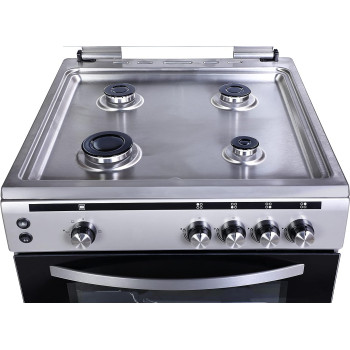 Hoover 60 X 60 Cm Full Gas Cooker And Grill, Full Safety Cooking Range With 4 Burners And Oven, Enamel Pan Support, Auto Ignition, Push Botton Knobs, FGC6060-S1V (Silver), 1 Year Warranty