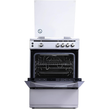 Hoover 60 X 60 Cm Full Gas Cooker And Grill, Full Safety Cooking Range With 4 Burners And Oven, Enamel Pan Support, Auto Ignition, Push Botton Knobs, FGC6060-S1V (Silver), 1 Year Warranty