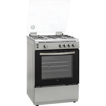 Hoover 60 X 60 Cm Full Gas Cooker And Grill, Full Safety Cooking Range With 4 Burners And Oven, Enamel Pan Support, Auto Ignition, Push Botton Knobs, FGC6060-S1V (Silver), 1 Year Warranty