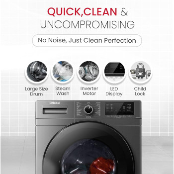 Nobel Front Load Washing Machine With 8 Kg Capacity And 1200 RPM, Grey, 1 Year Warranty