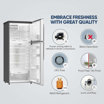 Nikai 267L Refrigerator + 64L Freezer Capacity Double Door Refrigerator, No Frost Top Mount Fridge, R600A Power Saving, CFC Free, 10 Years Inverter Compressor Warranty, St Steel Finish, Made In India-NRF500FSS