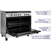 Super General Freestanding Gas-Cooker 5-Burner Full-Safety, Steel Cooker, Gas Oven With Thermostat, Rotisserie, Automatic Ignition, Silver, 90 X 60 X 85 Cm, SGC-901-FS, 1 Year Warranty