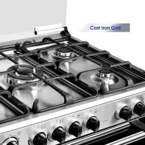 Super General Freestanding Gas-Cooker 5-Burner Full-Safety, Steel Cooker, Gas Oven With Thermostat, Rotisserie, Automatic Ignition, Silver, 90 X 60 X 85 Cm, SGC-901-FS, 1 Year Warranty
