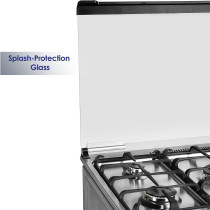 Super General Freestanding Gas-Cooker 5-Burner Full-Safety, Steel Cooker, Gas Oven With Thermostat, Rotisserie, Automatic Ignition, Silver, 90 X 60 X 85 Cm, SGC-901-FS, 1 Year Warranty