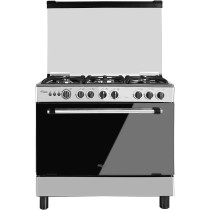 Super General Freestanding Gas-Cooker 5-Burner Full-Safety, Steel Cooker, Gas Oven With Thermostat, Rotisserie, Automatic Ignition, Silver, 90 X 60 X 85 Cm, SGC-901-FS, 1 Year Warranty