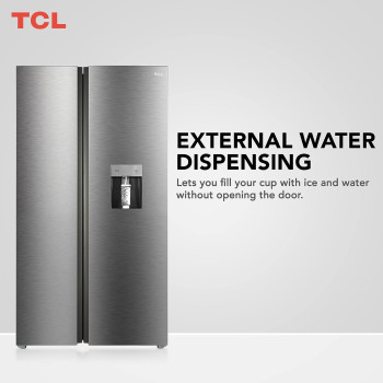 TCL 790 Litre Side By Side Door Refrigerator, Water Dispenser, Twin Eco Inverter, Electronic Touch Display, Freeze, Twist Ice Maker, Inox Finish, P790SBSNWD With 1 Year Warranty
