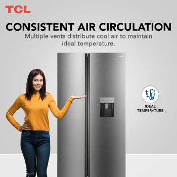 TCL 790 Litre Side By Side Door Refrigerator, Water Dispenser, Twin Eco Inverter, Electronic Touch Display, Freeze, Twist Ice Maker, Inox Finish, P790SBSNWD With 1 Year Warranty